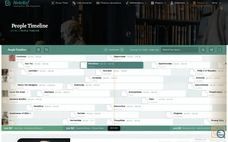 Screenshot of People Timeline : Faces of History, a launch using W3 Total Cache