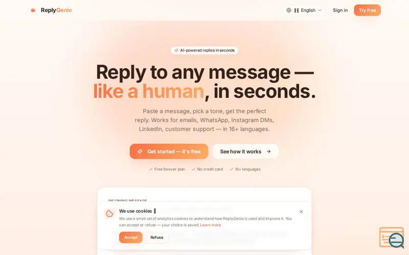 Screenshot of ReplyGenie