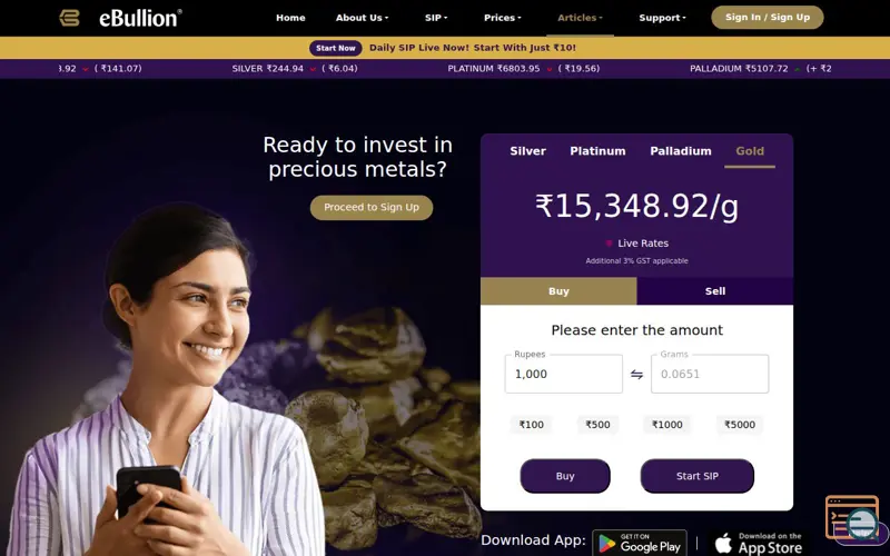 Screenshot of Buy Digital Gold Online