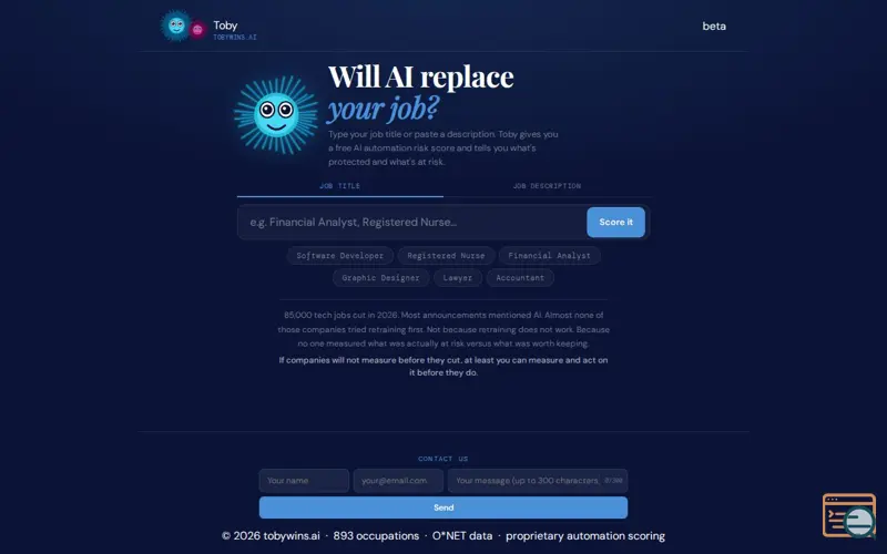 Screenshot of TobyWins - Will AI replace your job?
