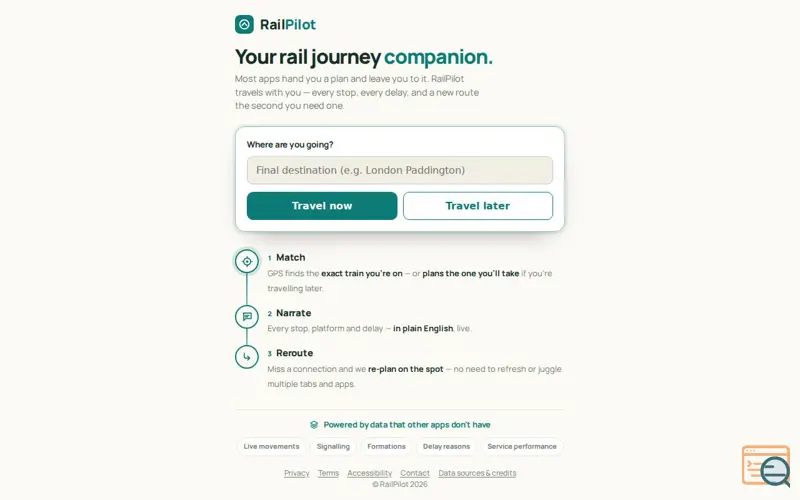 Screenshot of RailPilot