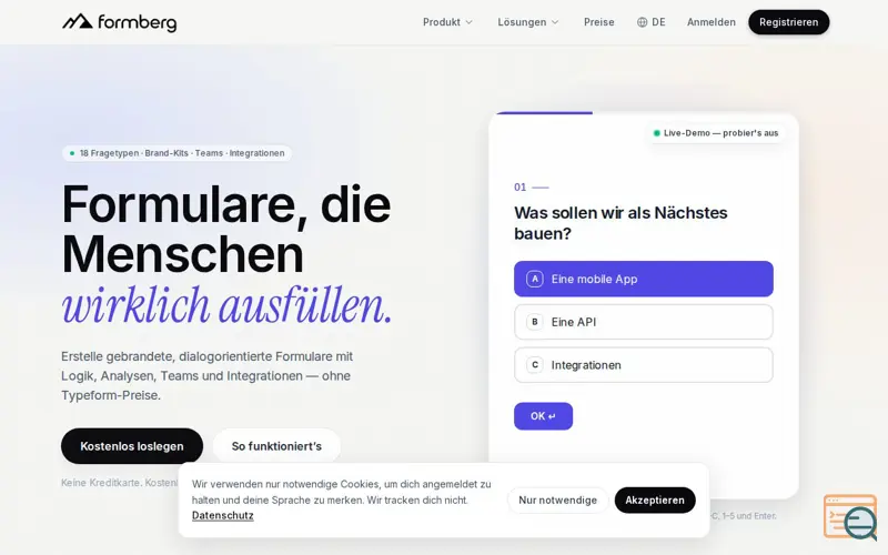 Screenshot of Formberg