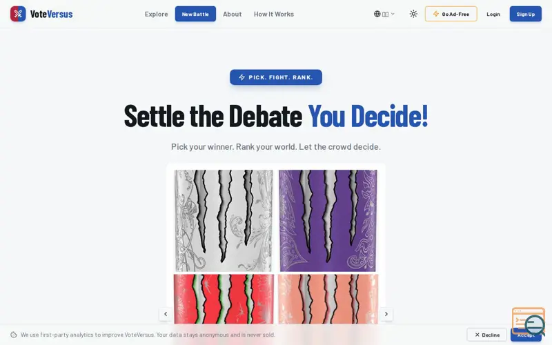 Screenshot of VoteVersus — Settle the Debate, You Decide! | VoteVersus