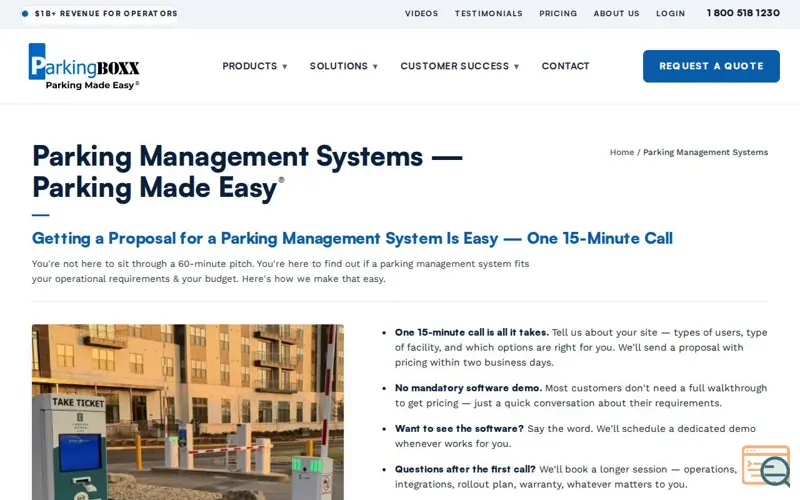 Screenshot of CloudEASE Parking Management, a launch using CallRail
