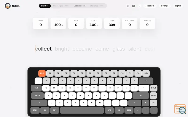 Screenshot of thock — premium typing experience