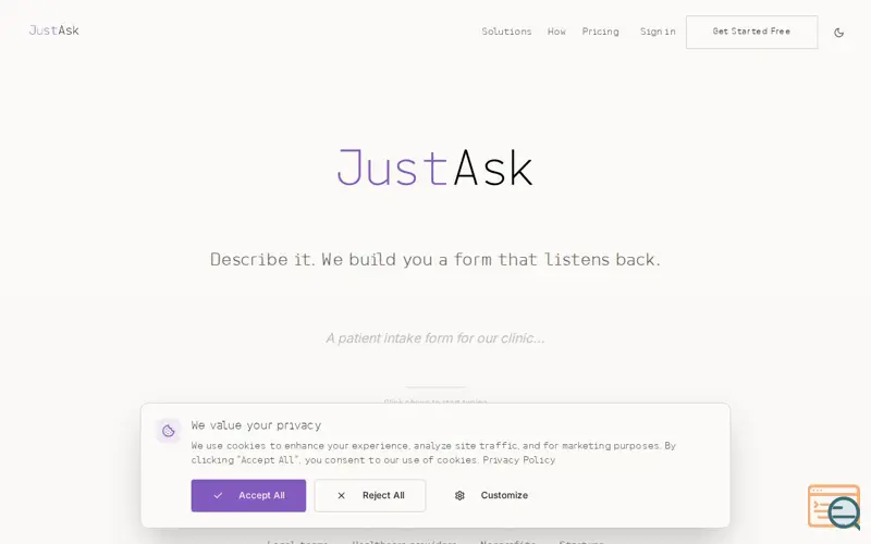 Screenshot of JustAsk