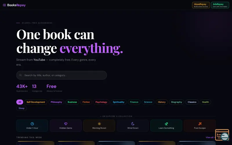 Screenshot of BooksRepay — 43,000+ Free Audiobooks