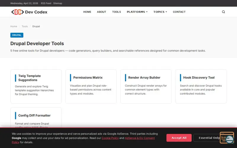 Screenshot of DevCodex for Drupal