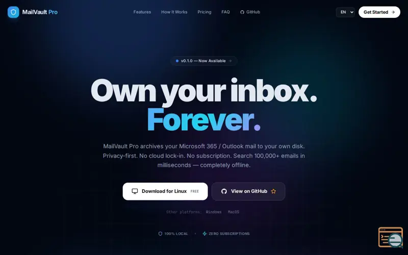 Screenshot of MailVault Pro