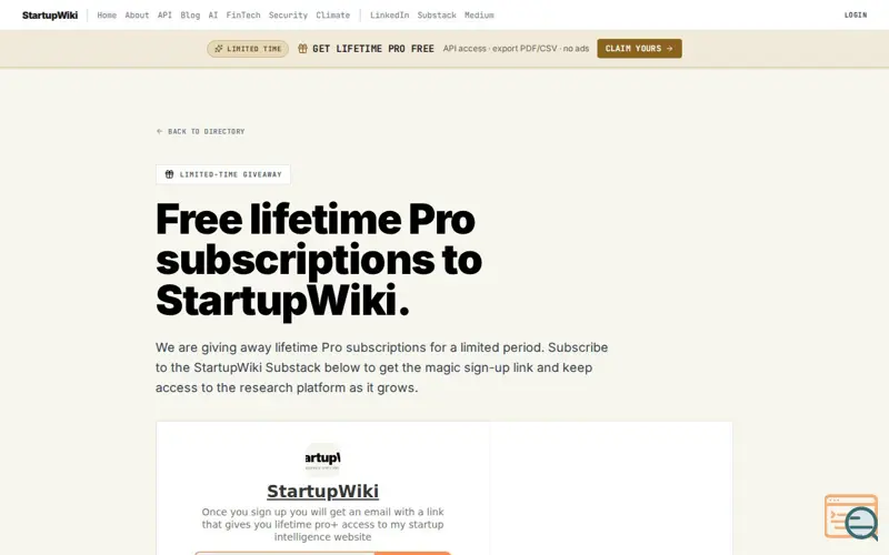 Screenshot of Startupwiki