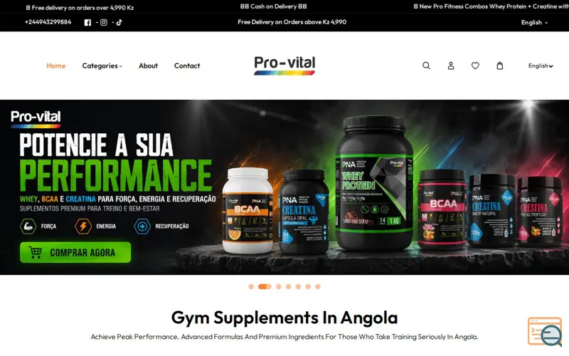 Screenshot of Pro-Vital, a launch using AVADA Commerce