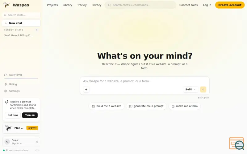 Screenshot of Waspes — AI Website Builder & Studio | Build a Full Site From Chat