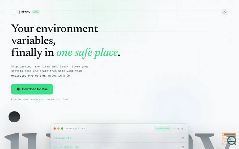 Screenshot of JustEnv