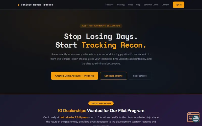 Screenshot of Vehicle Recon Tracker