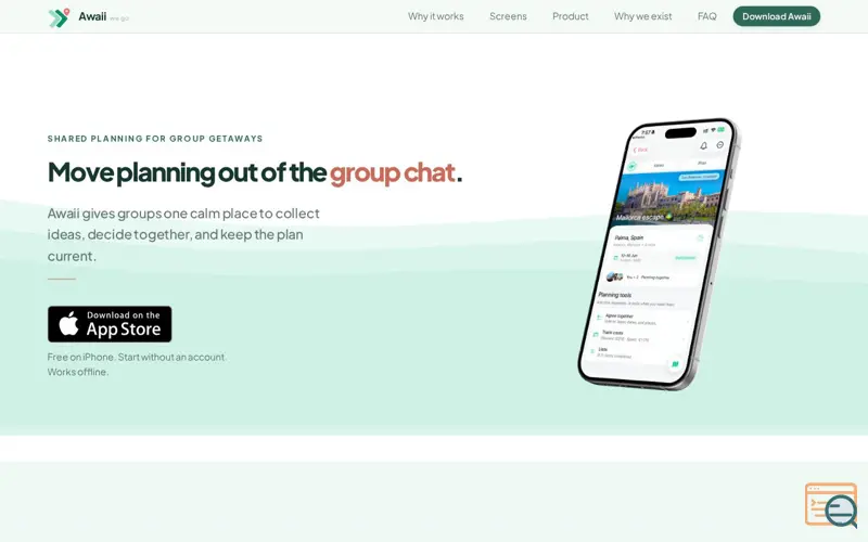 Screenshot of Awaii — shared travel planner