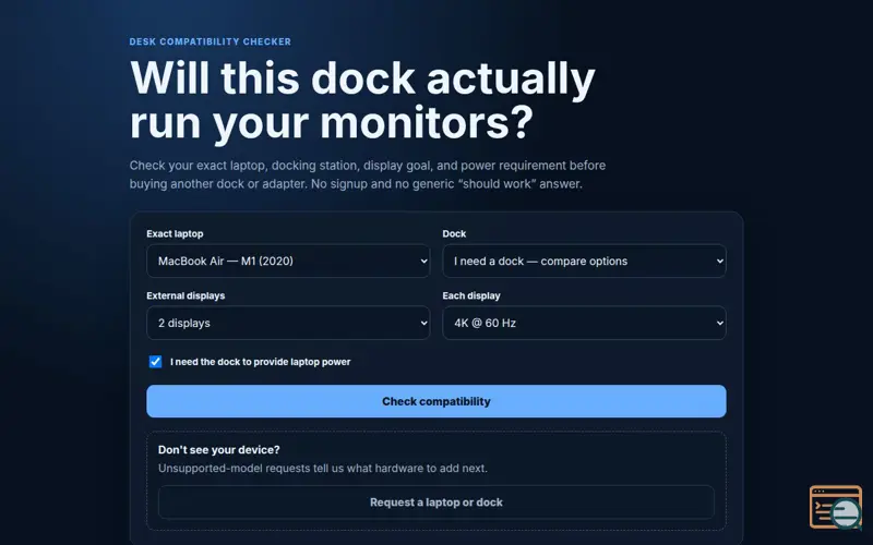 Screenshot of DeskCheck — Dock & Monitor Compatibility