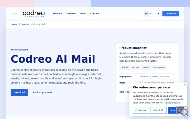 Screenshot of Codreo AI Mail