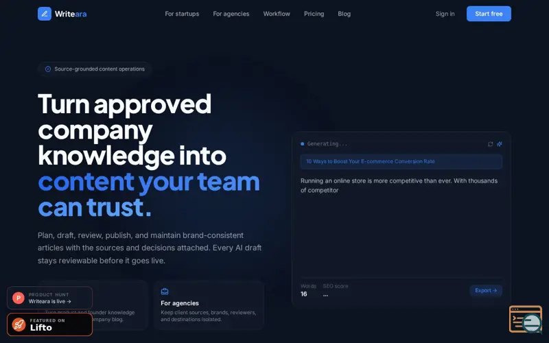 Screenshot of Writeara