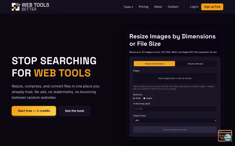 Screenshot of WebToolsBetter Honest Web Tools, One Hub