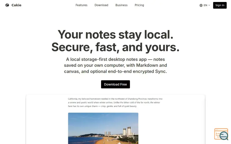 Screenshot of Cakie - Local-First Desktop Notes