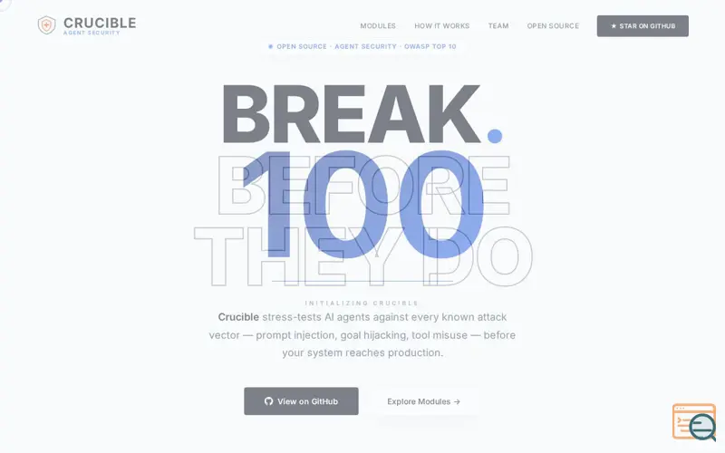 Screenshot of Crucible — Agent Security