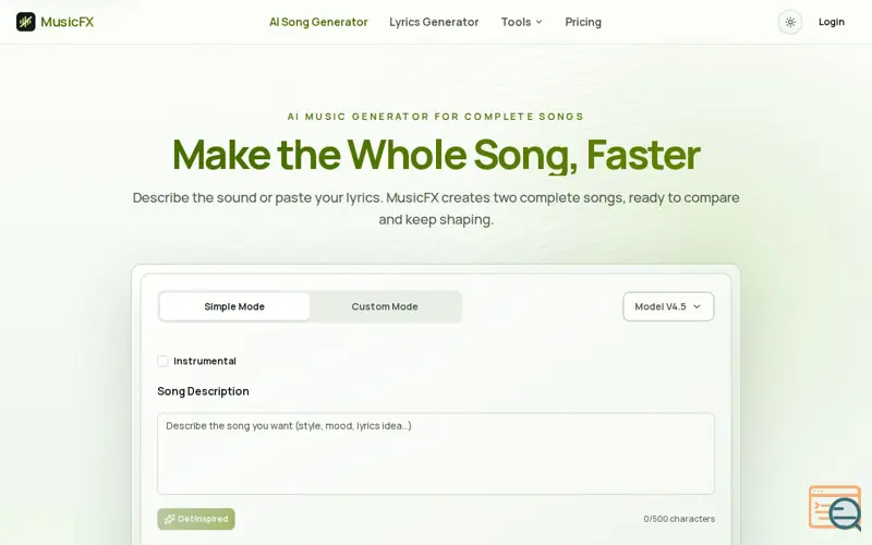 Screenshot of MusicFX AI Music Generator | Make Complete Songs Fast