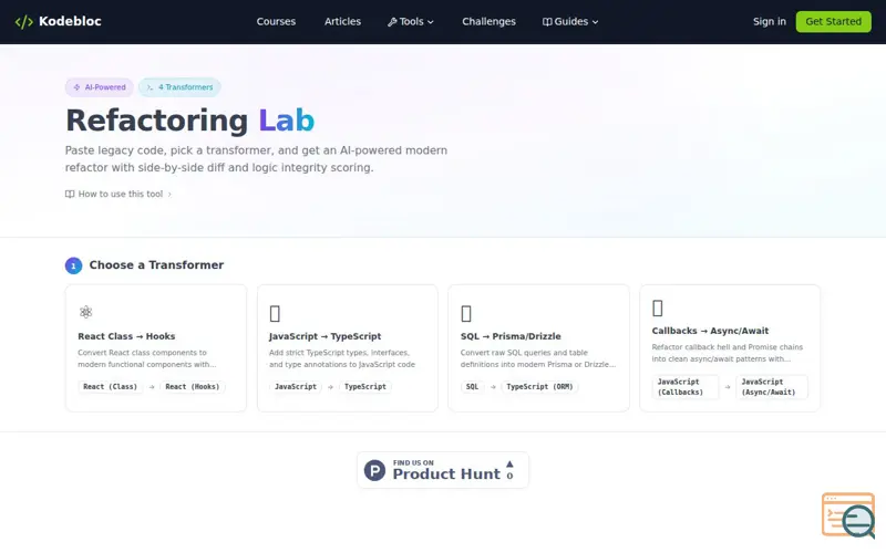Screenshot of Refactoring Lab (by Kodebloc)