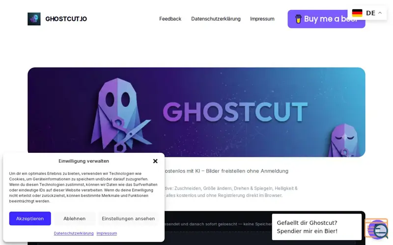 Screenshot of Hintergrund entfernen kostenlos online — Ghostcut