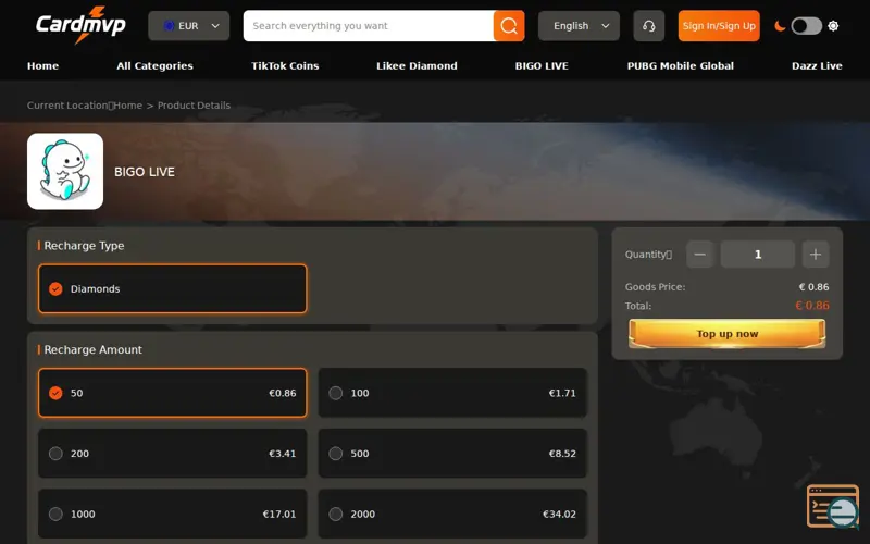 Screenshot of Bigo Live Recharge Online