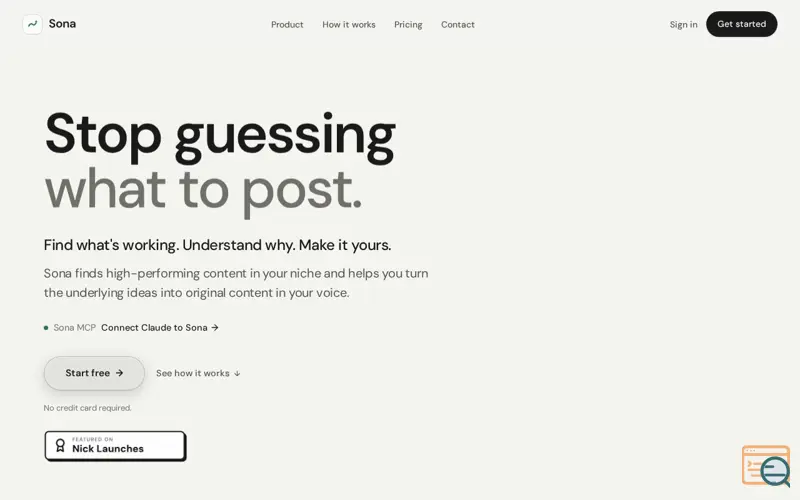 Screenshot of Sona — Find proven ideas. Write in your voice.