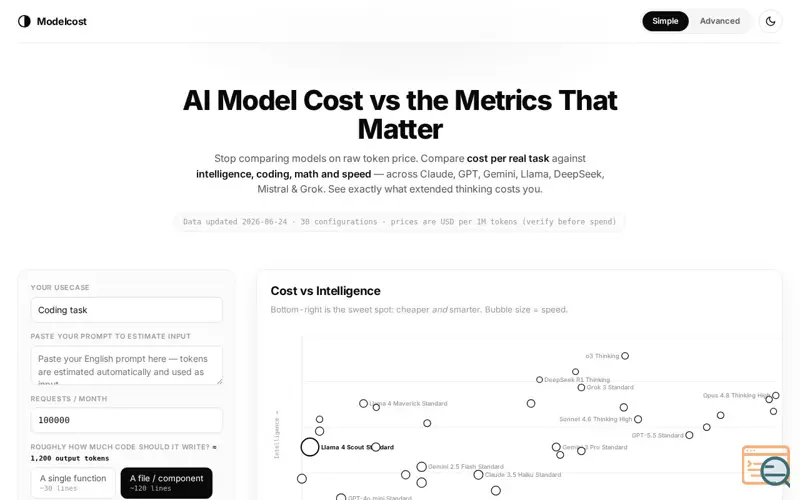 Screenshot of TrueLLM Cost Simulator