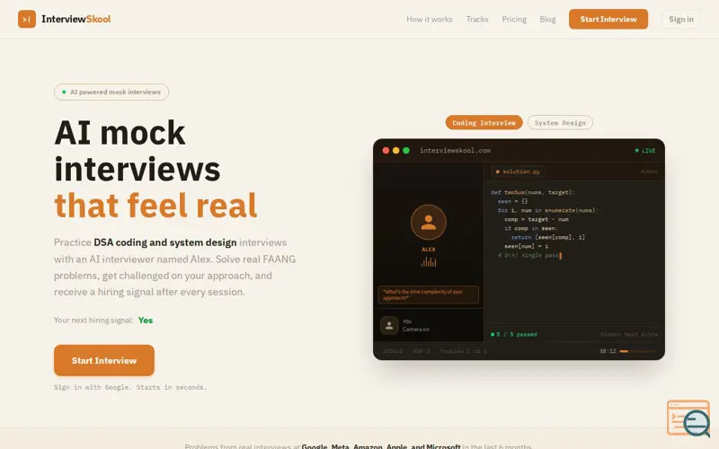 Screenshot of InterviewSkool