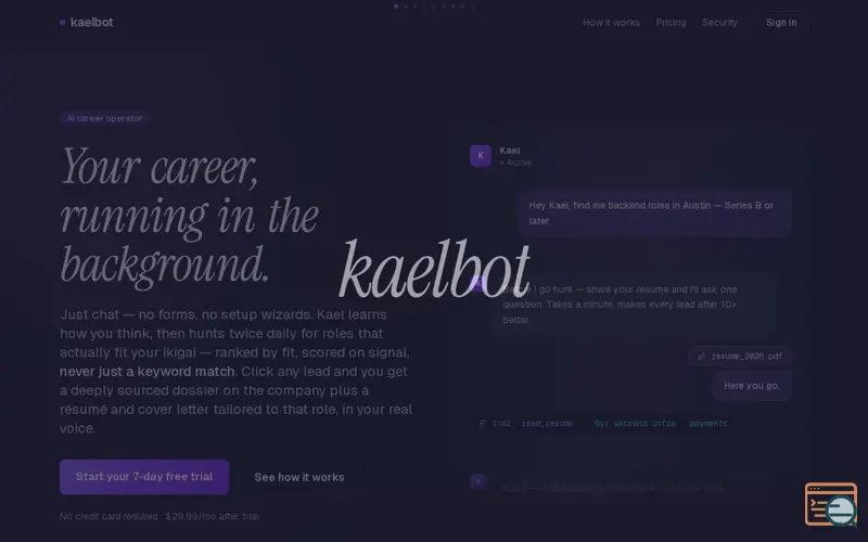 Screenshot of Kael, a launch using Heroku