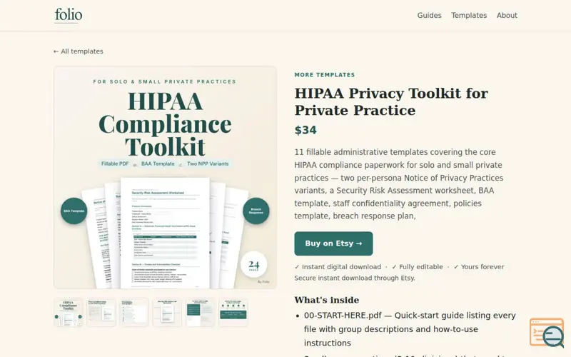 Screenshot of Folio HIPAA Compliance & Privacy Toolkit