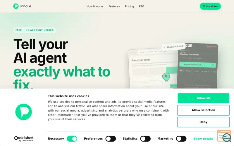 Screenshot of Pincue