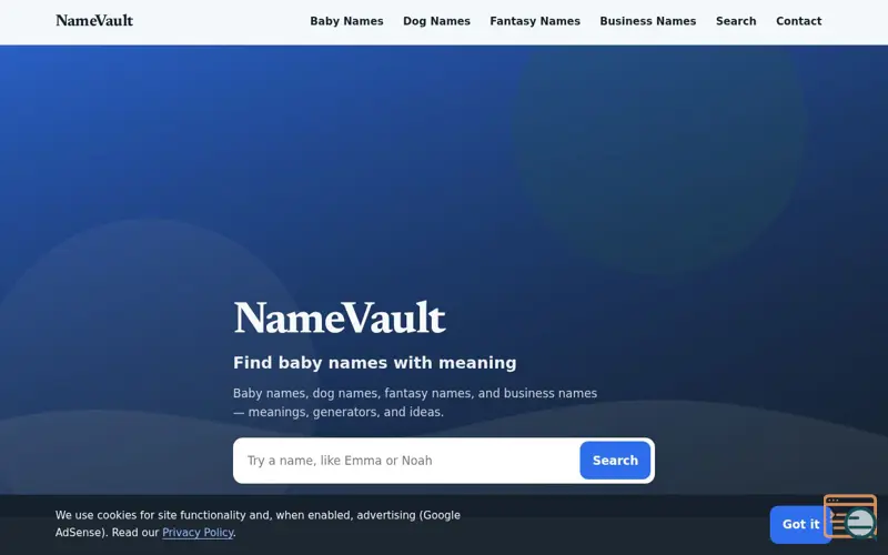 Screenshot of NameVault