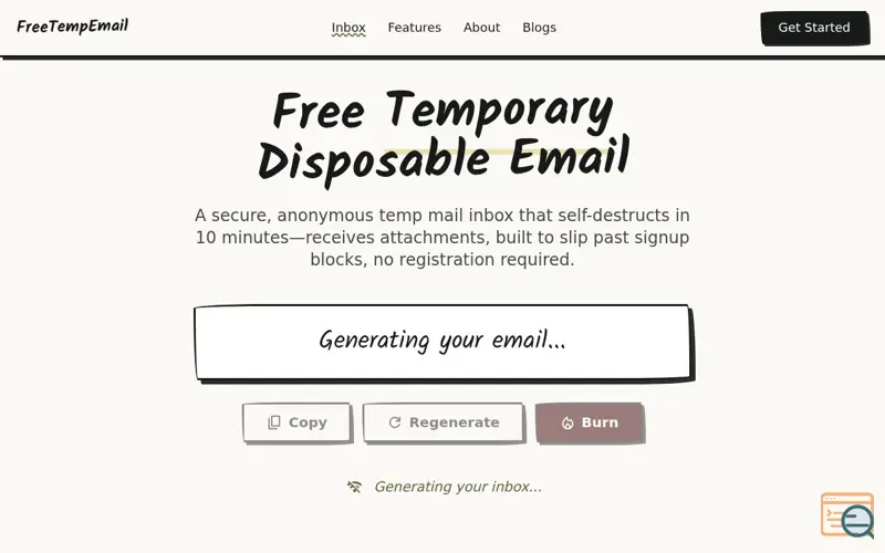 Screenshot of FreeTempEmail