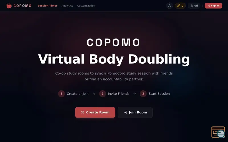 Screenshot of CoPomo - Social Co-op Focus & Multiplayer Pomodoro