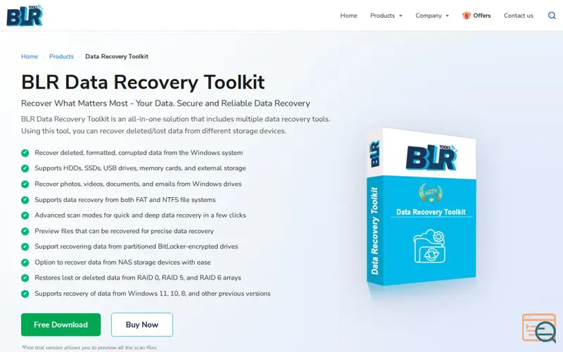 Screenshot of BLR Data Recovery Toolkit, a launch using GreenGeeks