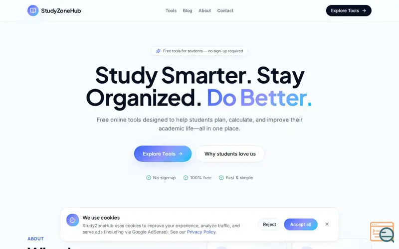 Screenshot of StudyZoneHub