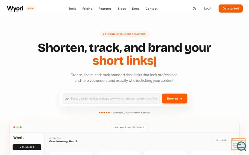 Screenshot of Wyori — Short Links That Drive Growth | URL Shortener & Link Management