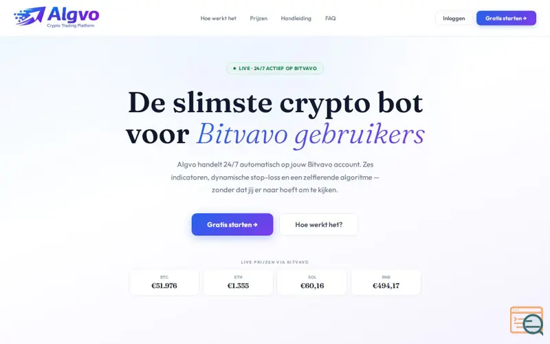 Screenshot of Algvo — 24/7 Crypto Bot voor Bitvavo
