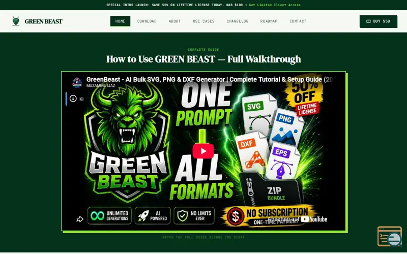 Screenshot of GreenBeast - AI Bulk SVG, PNG, DXF, EPS Generator