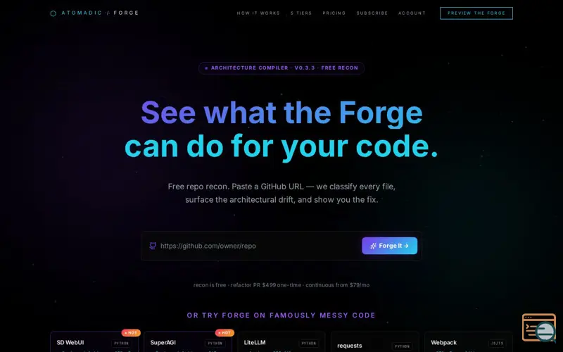 Screenshot of Atomadic Forge: MCP Architecture Copilot
