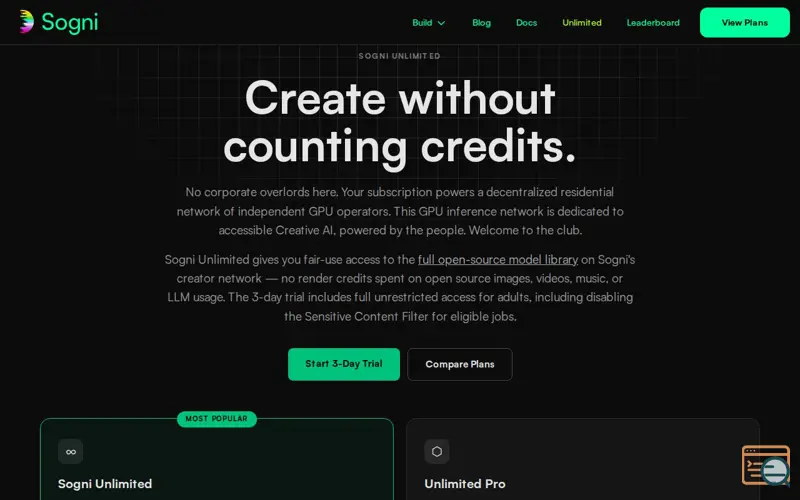 Screenshot of Sogni Unlimited