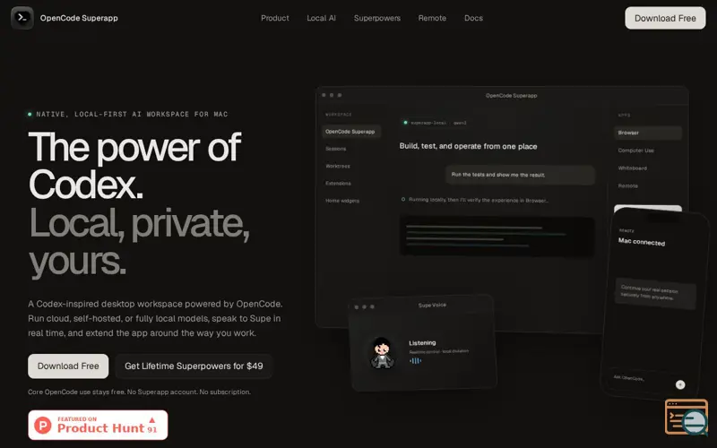 Screenshot of OpenCode Superapp: OpenCode, supercharged