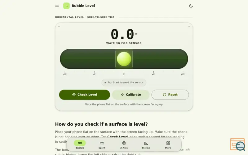 Screenshot of Online Bubble Level