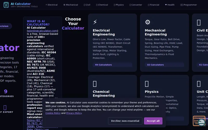 Screenshot of AI calculator