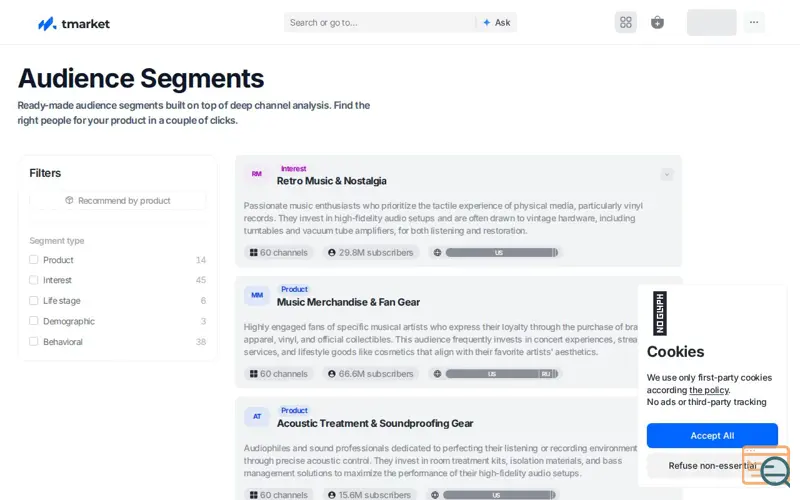 Screenshot of Segments by Tmarket
