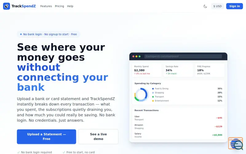 Screenshot of TrackSpendZ